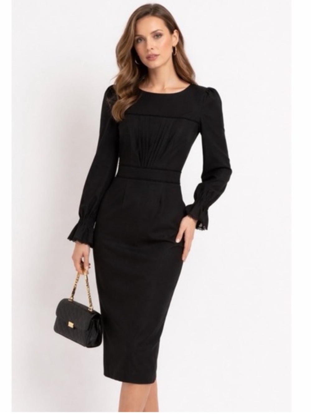 NWT BGL Belong Genteel Light Wool Black Long Sleeve Midi Dress